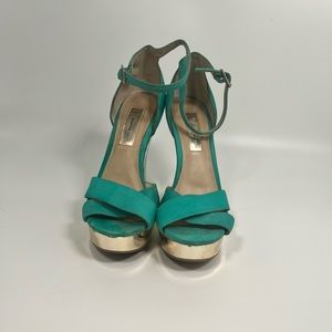 Turquoise and gold INC platform wedges